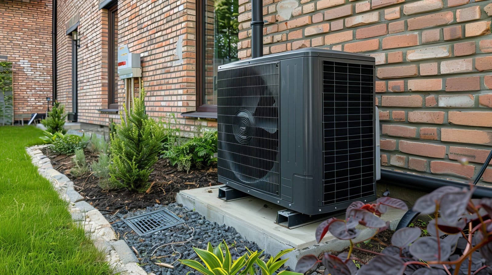 exterior heat pump fan at a Sheffield property