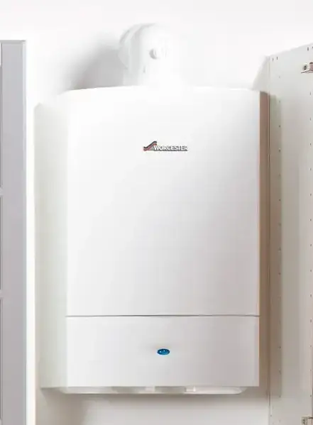 Worcester Bosch Greenstar Ri regular boiler fitted in a kitchen cupboard